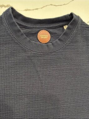 Men’s Waffle Crewneck Tagless Textured Large Blue Navy Shirt Tee Shortsleeved